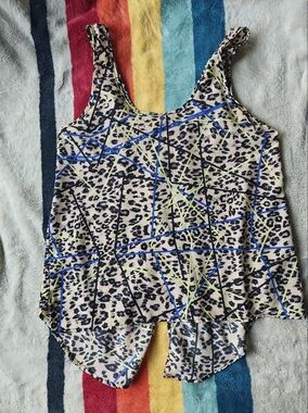 Leopard Print Tank with Blue & Lime Geometric Stripes